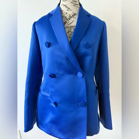 AZ Factory Cobalt Blue Satin Blazer & Mini Skirt Suit Graduation - Picture 5 of 16